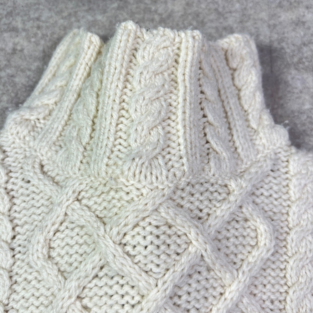 Paul James Made in England 100% Wool Cable Knit Mock Neck Sweater Cream Large W - Picture 10 of 11